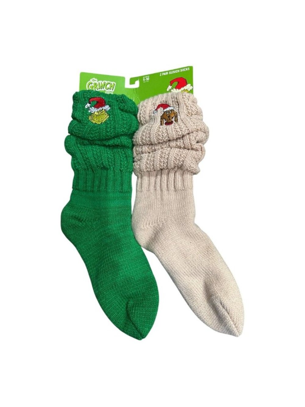 Dr. Seuss The Grinch 2-Pair Womens Slouch Socks Green & Beige Size 5-10 Cozy Kni